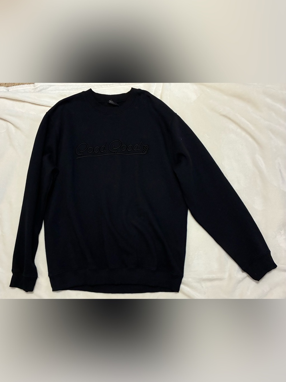 Good Good Embroidered Black Crewneck Sweater